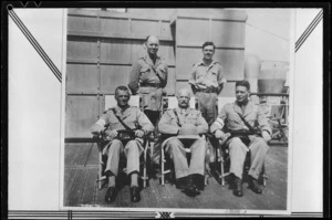 Captains I A Manson and F Baker with other officers on board ship during World War II