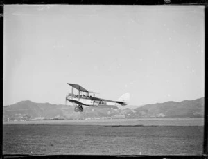 De Havilland DH60 Moth above runway of Rongotai aerodrome, Wellington