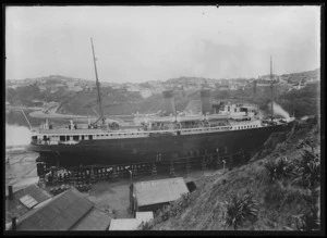 The ship Tamahine on the patent slip, Evans Bay, Wellington