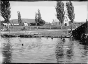 Children swimming in the Ohau Channel at Mourea, Rotorua