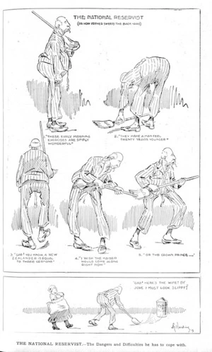 Harding, W. G., fl 1915 :The National Reservist. The dangers and difficulties he has to cope with. Free Lance, 6 August 1915, p. 21.