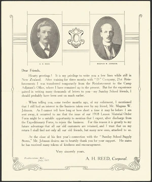 Letter to Friends from A H Reed, Corporal