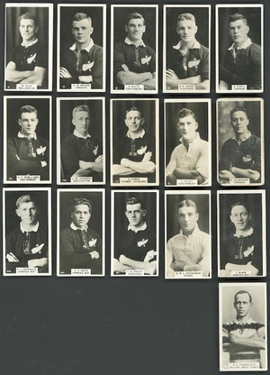 Wills, W D & H O :New Zealand footballers; a series of 50 real photographs. [ca 1928] [Selection of 16 cards from the set]