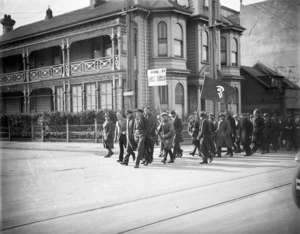 Men marching during a demonstration in Wellington