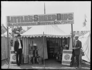 A & P Show, tent with advertising for Little's Sheep Dips, [Christchurch?]