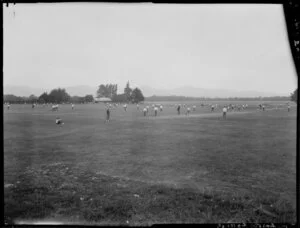 Christ's College playing/sports field, Christchurch, with games of cricket in progress