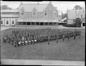Military cadets on parade, Christ's College, Christchurch