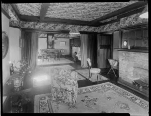 Unidentified house, interior, dining room, Christchurch