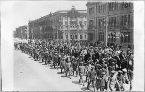 Special police proceeding to the Wellington wharves during the 1913 New Zealand Waterfront Strike