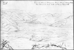 [Drake, James Charles], 1821-1865? :View of the Kituna [i.e. Kaituna] Valley from "Return Range" looking North ; Peak Wakefield bearg N b. W. and Wairau Plain SE / [James Charles Drake] [15 January 1844]