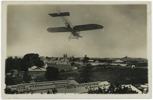Bleirot monoplane Britannia flying over Auckland Exhibition Grounds