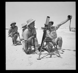Members of the 28th New Zealand (Maori) Battalion training in the use of a mortar, Egypt