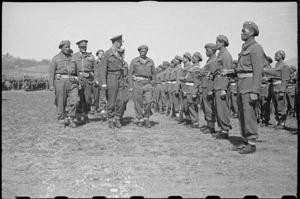 Lieutenant General Sir Richard McCreery inspecting 28 (Maori) Battalion, Italy - Photograph taken by J Short