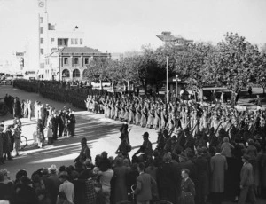 Farewell parade for the Maori Battalion at Palmerston North during World War II - Photograph taken by K H Shea
