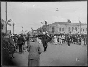 Parade in Heretaunga Street, Hastings, with Westermans store in the background
