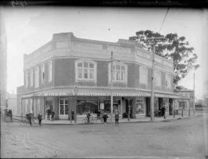Corner shops including [J Winder?] tearooms and bakery, Papanui Buildings, Christchurch