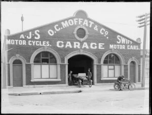 OC Moffat & Company Motor Garage, agents for AJS Motorcycles and Swift Motor Cars, Christchurch