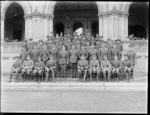Army group on the steps of Parliament House, Wellington