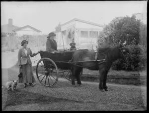 Donkey-drawn cart with female driver [governess?]