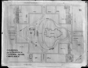 Plan drawing for proposed alterations to Cathedral Square, Christchurch