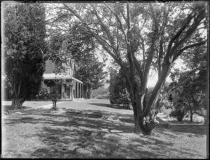 Garden with trees, Garland farm house, Rangiora, Canterbury