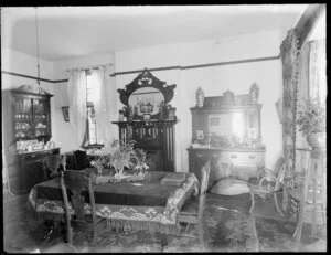 Dining room interior, Garland family house, [Christchurch?]