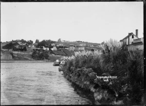 View looking down the Whanganui River, with Durie Hill and Durie Vale on the left bank