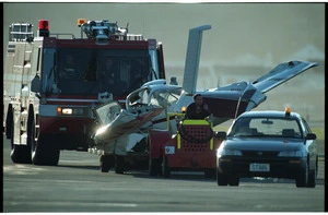 Photographs of a plane crash at Wellington Airport - Photograph taken by John Nicholson.