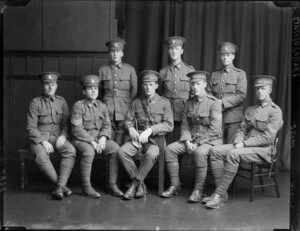 Eight men in army uniform, Lincoln College, Ellesmere County, Canterbury