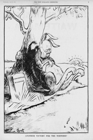 Choate, Francis Desmond, 1916-2001 :Conscription milestone. Threat to world peace. New Zealand Observer, 21 July 1948.