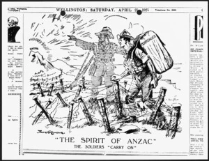 Gilmour, John Henry, 1892-1951 :The Spirit of ANZAC. The soldiers carry on. New Zealand Truth, 25 April 1925.