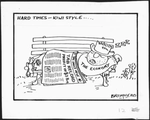 Bromhead, Peter, 1933- :Hard times - kiwi style. Auckland Star, 12 0ctober 1976.
