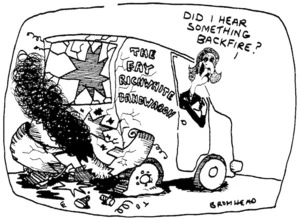 Bromhead, Peter, 1933- :Did I hear something backfire? Auckland Star, 31 July 1996.