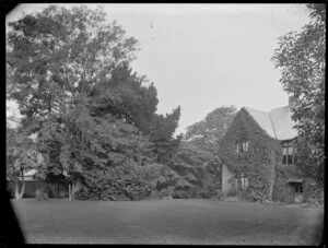 Second master's house, covered in ivy and trees alongside, Christ's College, Christchurch