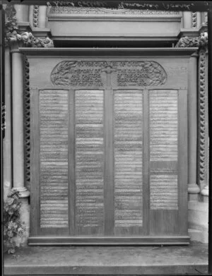 World War I roll of honour board, listing those associated with Christ's College, Christchurch