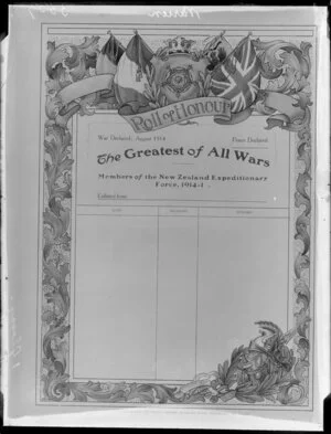 A blank Roll of Honour chart for World War One