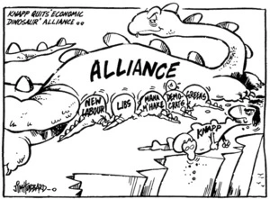 Hubbard, James, 1949- :Knapp quits 'economic dinosaur' Alliance... Dominion, 17 November 1995.