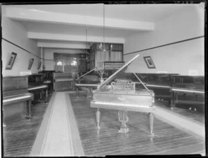 Pianos in Webley, Sons & Gofton Ltd store, Christchurch