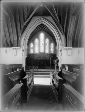Christ's College chapel, church interior, choir stalls and altar, Christchurch