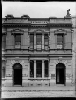 Building in Christchurch including offices of Hicks & Co. Importers, T Brown & Co. Auctioneers and Fruit Brokers, Canterbury Employers Association, L Balfour Studio, and New Zealand Consolidated Dental Company