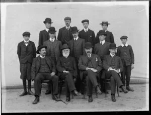 Group of men associated with P & D Duncan's agricultural implement manufacturing company, Christchurch