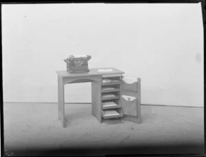Desk with typewriter, from Archibald Brothers, Christchurch