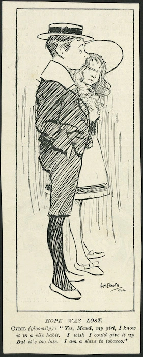 Booth, Leonard Hampden, 1879-1974 :Hope was lost. "Exhibition sketcher" (Christchurch), [1905].