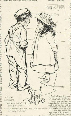 Booth, Leonard Hampden, 1879-1974 :A concession. 1908 "Exhibition sketcher" (Christchurch), Christmas issue, 1911.