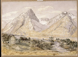Huddleston, Francis Fortescue Croft, 1844?-1922 :[Mount Cook area with Rotten Tommy and the Tasman River] 2 July [18]91.