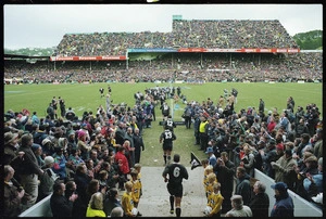 All Blacks running on to Athletic Park, Wellington, for the last time - Photograph taken by Phil Reid