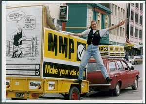 Jo Mackay with her own pro MMP billboard - Photograph taken by John Nicholson