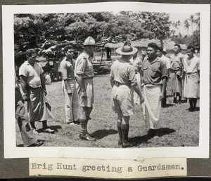 Brigadier Hunt greeting a Tongan Home Guardsman