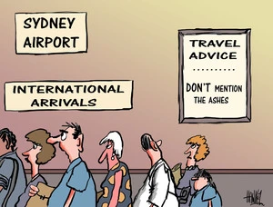 Sydney Airport. International Arrivals. Travel Advice... Don't mention the Ashes. 30 December 2010