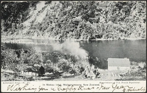 [Postcard]. In Mokau Inlet, Waikaremoana, New Zealand. Littlebury's series, no 29, by permission of N.Z. Tourist Department. [1904].